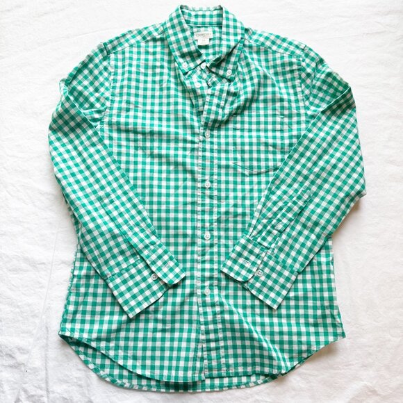 Crewcuts Boys Green & White Gingham Button-Down Shirt Size 10 Cotton Blend - Picture 1 of 5